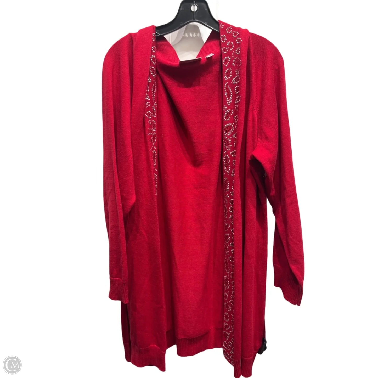 Sweater Cardigan By Quaker Factory In Red, Size: 2x