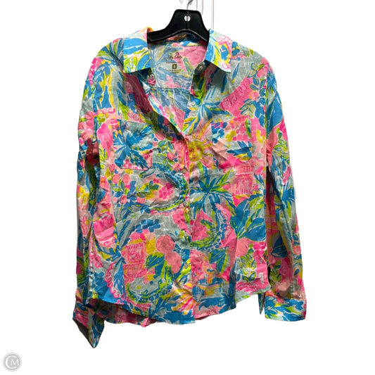 Top Long Sleeve Designer By Lilly Pulitzer In Pink & Yellow, Size: S