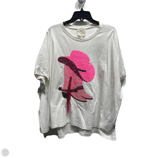 Top Short Sleeve By Fantastic Fawn In White & Yellow, Size: S