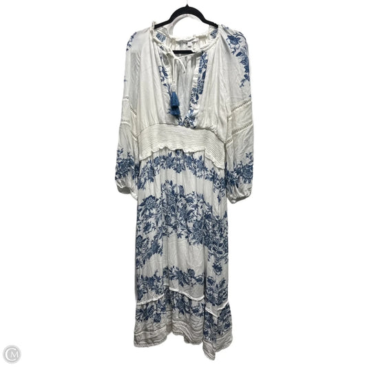 Dress Casual Maxi By Chicos In Blue & White, Size: 14