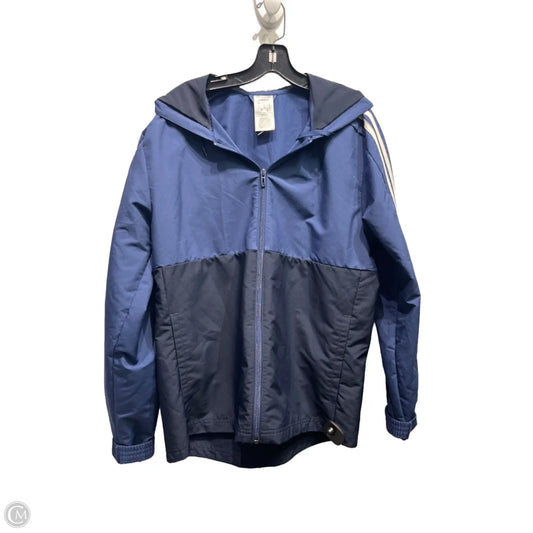 Athletic Jacket By Adidas In Blue & White, Size: S