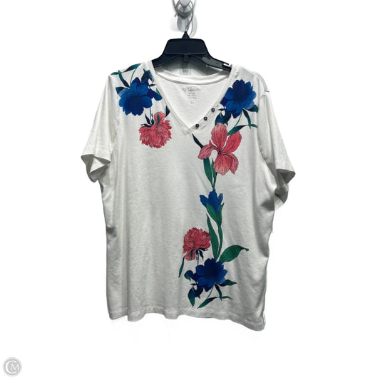 Top Short Sleeve By Chicos In Blue & White, Size: 1x