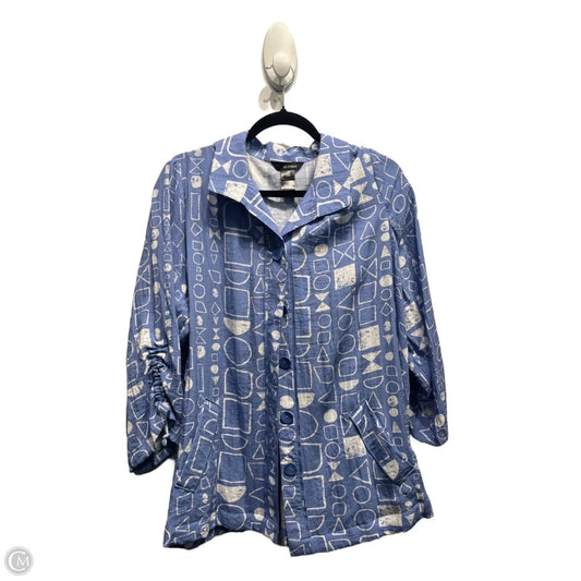 Top Long Sleeve By Ali Miles In Blue & White, Size: 1x