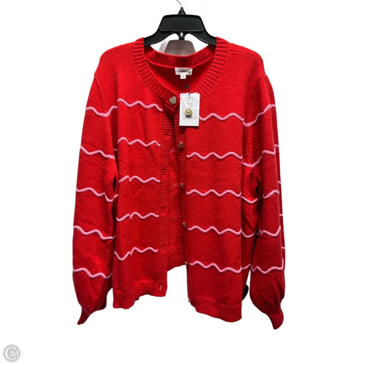 Sweater Cardigan By Sugar Lips In Pink & Red, Size: 3x