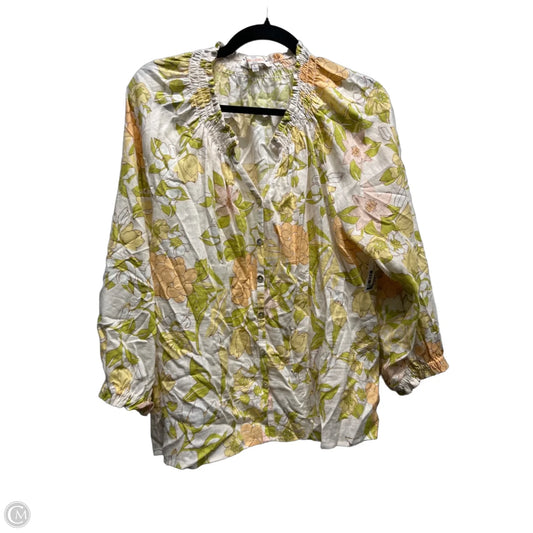 Top Long Sleeve By CASA CABANA In Green & Yellow, Size: L
