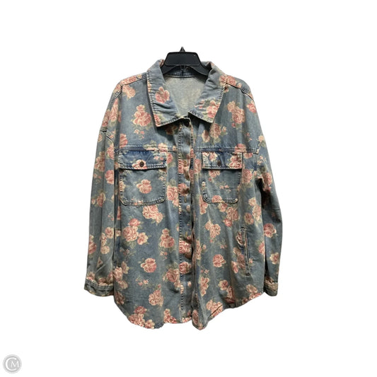 Jacket Denim By Shein In Blue & Pink, Size: 3x