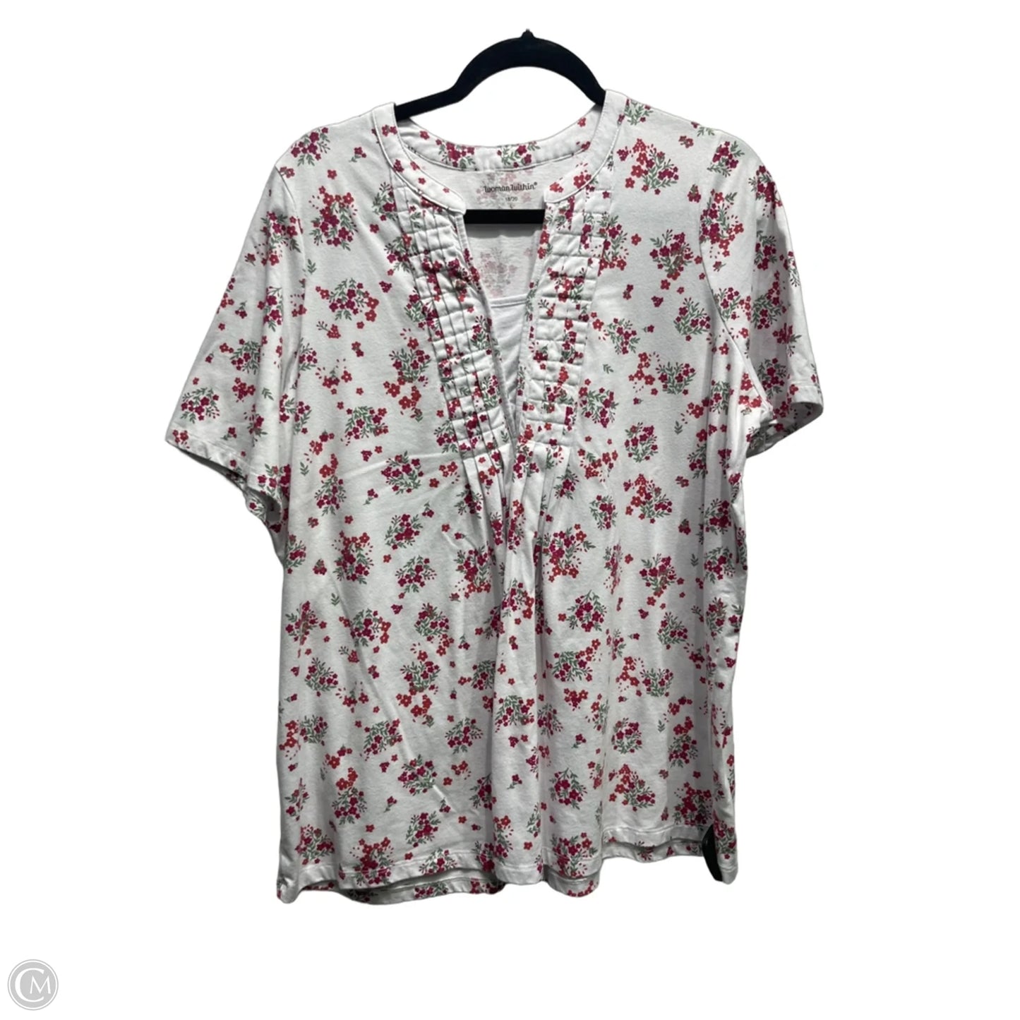 Top Short Sleeve By Woman Within In Pink & White, Size: L