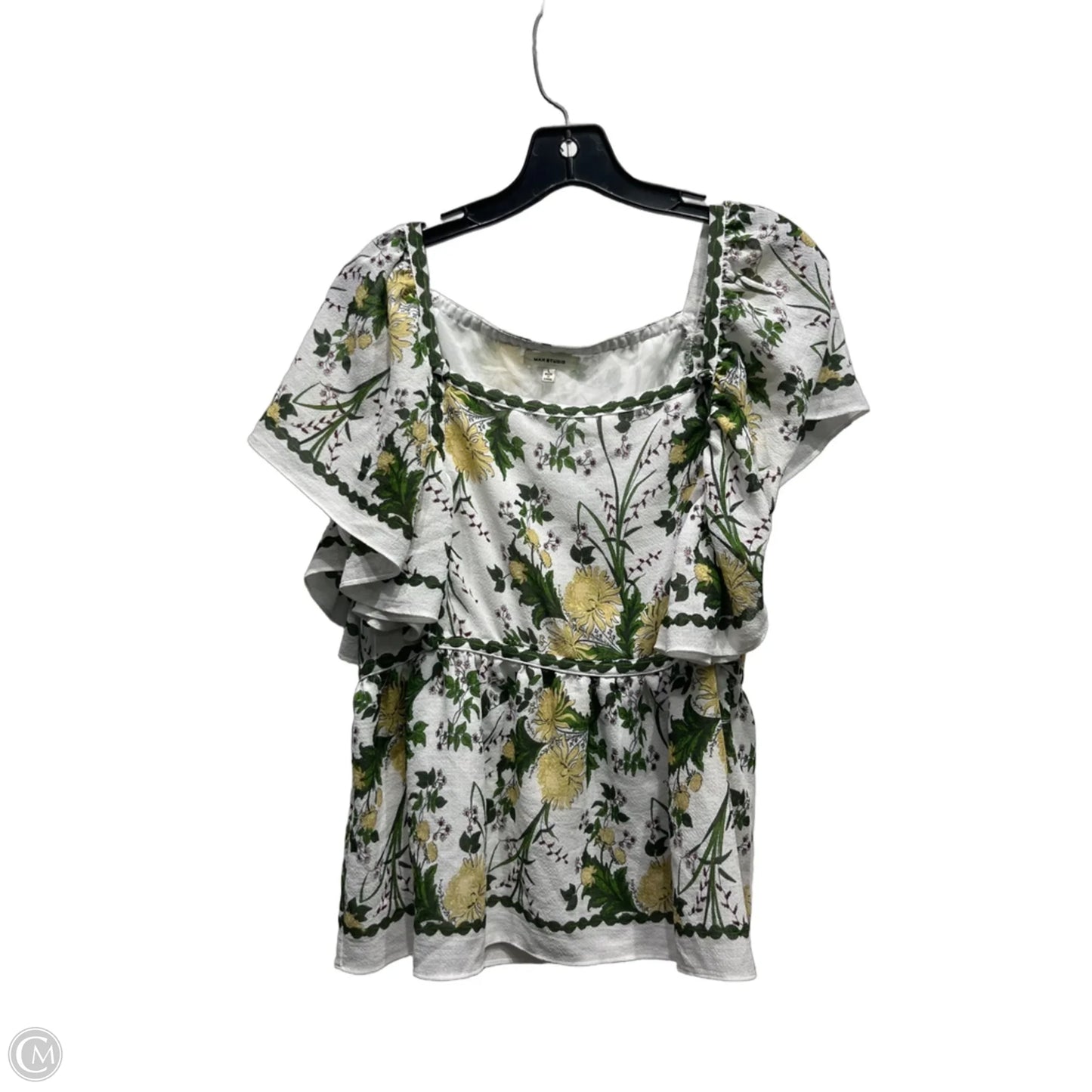 Top Short Sleeve By Max Studio In Green & White, Size: L