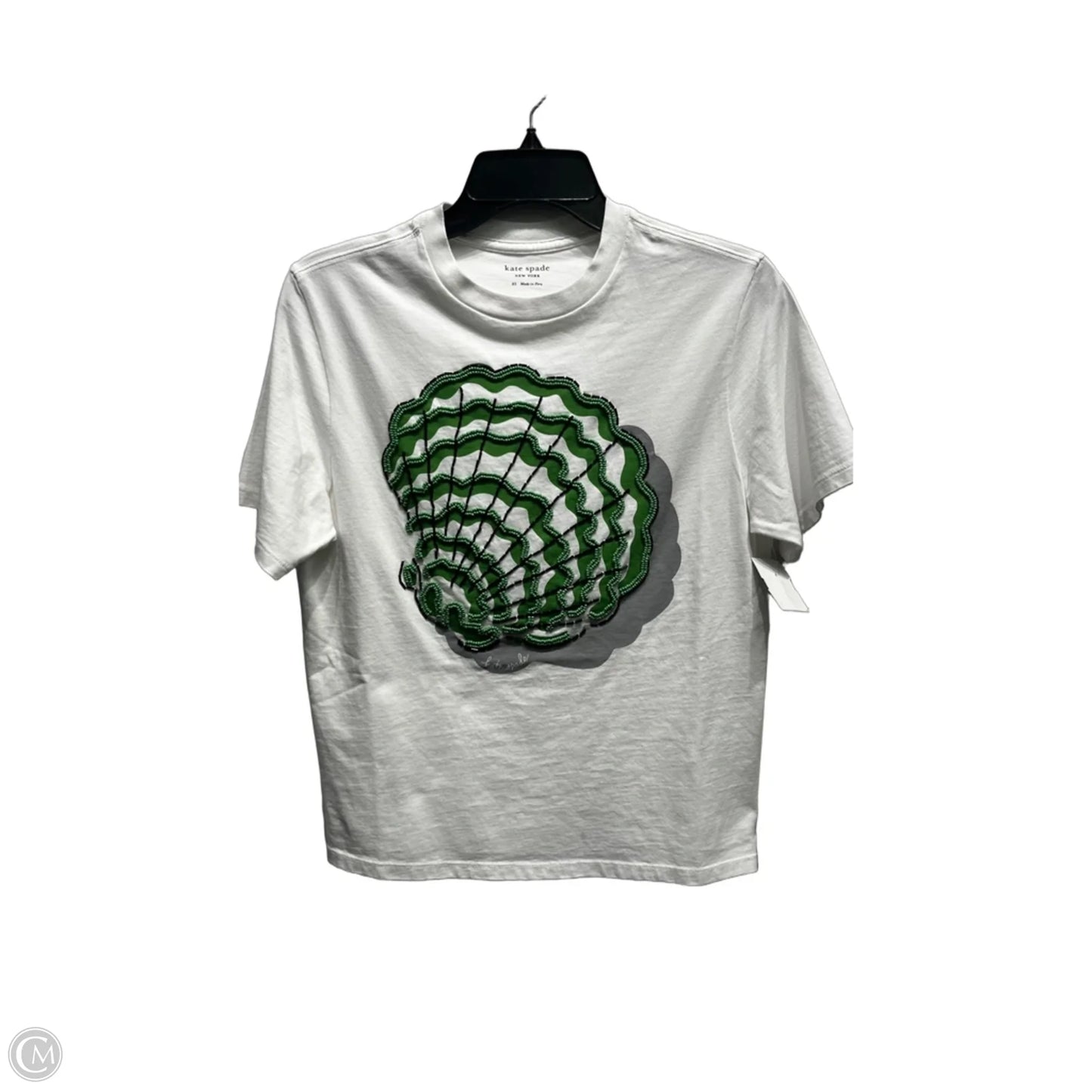 Top Short Sleeve Designer By Kate Spade In Green & White, Size: Xs