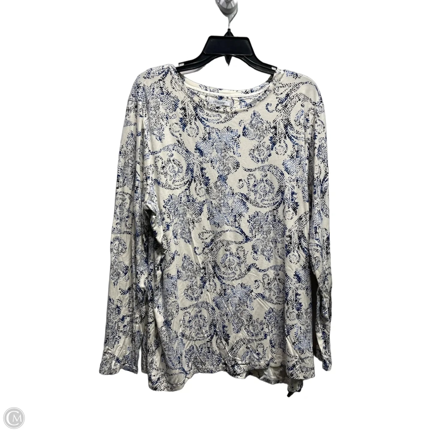 Top Long Sleeve By Chicos In Blue & White, Size: Xxl
