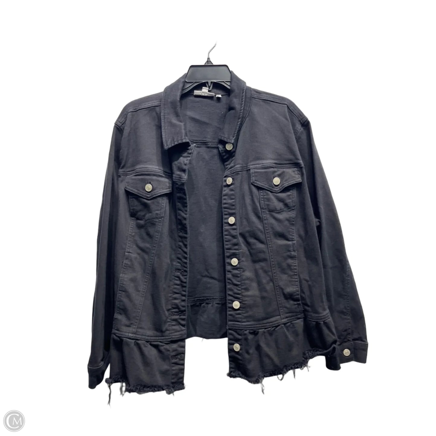Jacket Denim By Chicos In Black Denim, Size: Xxl