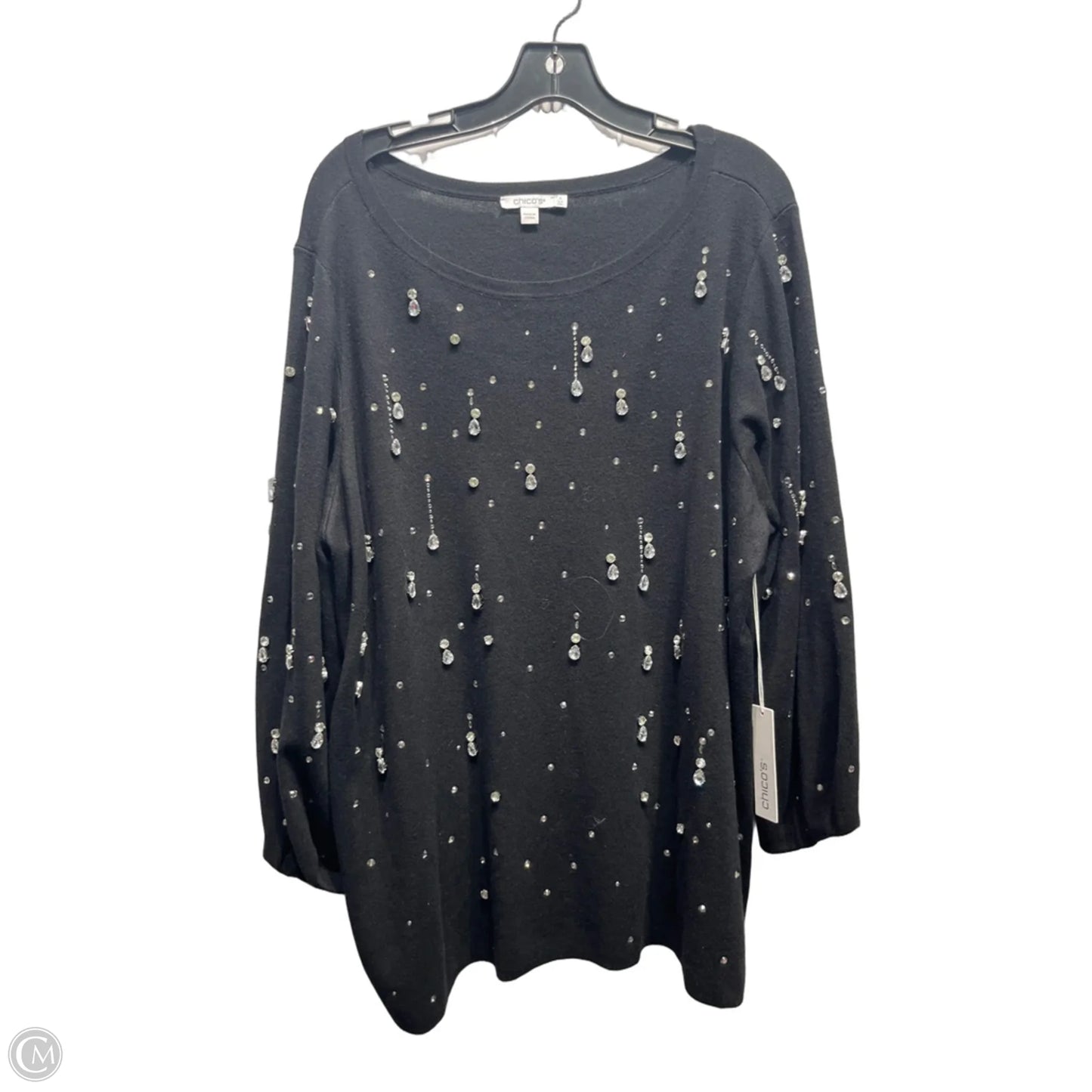 Top Long Sleeve By Chicos In Black & Silver, Size: Xxl