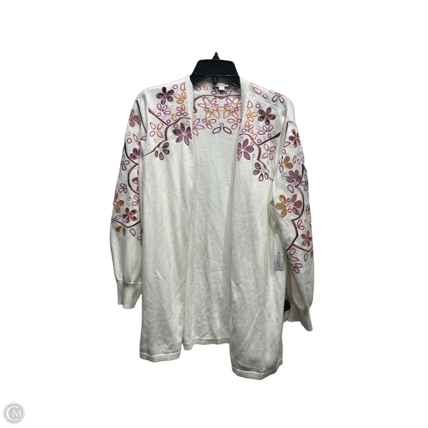 Sweater Cardigan By Chicos In Purple & White, Size: L