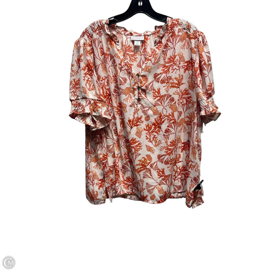 Top Short Sleeve By Liz Claiborne In Orange & White, Size: Xxl