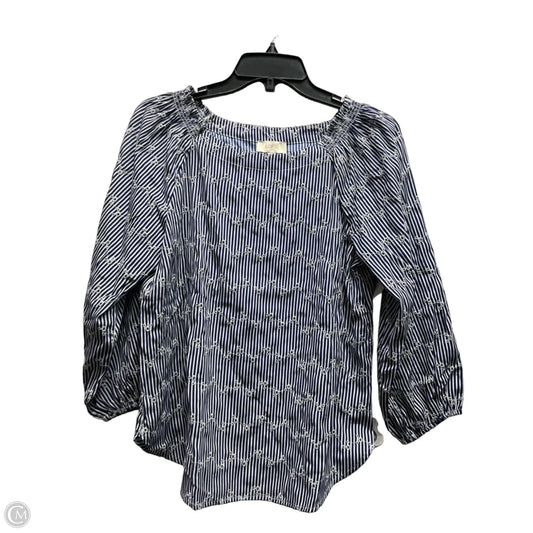 Blouse Long Sleeve By Loft In Blue & White, Size: Xs