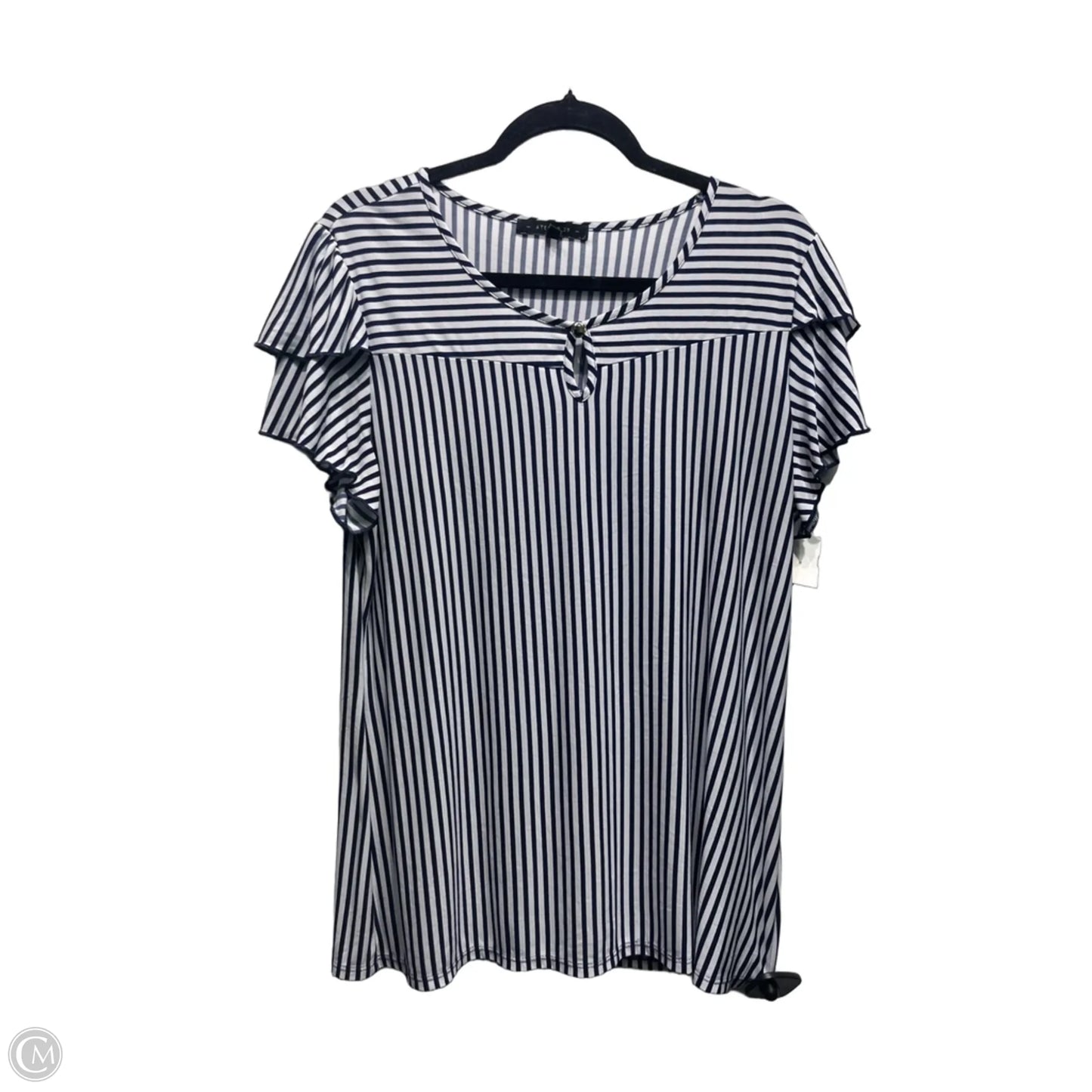 Top Short Sleeve By Atelier In Blue & White, Size: Xl
