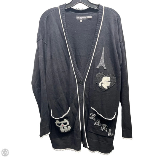 Sweater Cardigan Designer By Karl Lagerfeld In Black & White, Size: M