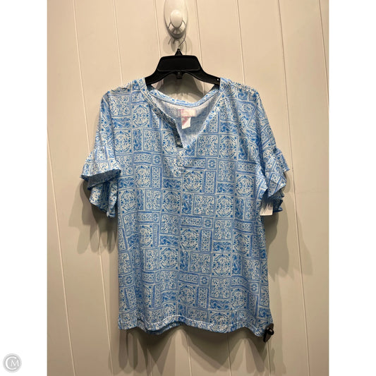 Top Short Sleeve By Stella Parker In Blue & White, Size: Xl