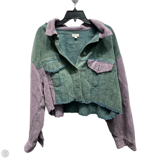 Jacket Shirt By Pol In Green & Purple, Size: L