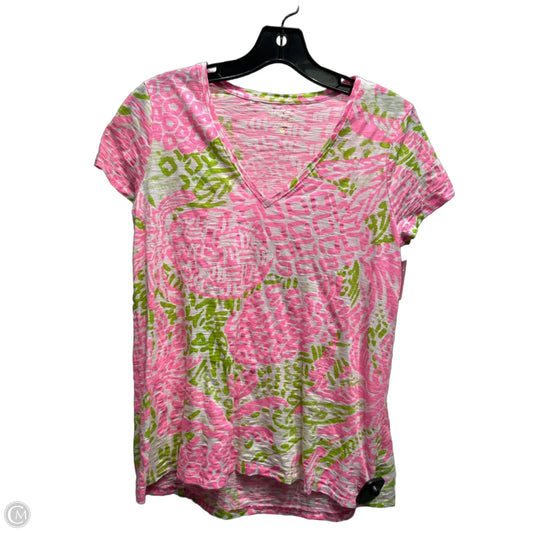 Top Short Sleeve Designer By Lilly Pulitzer In Green & Pink, Size: S