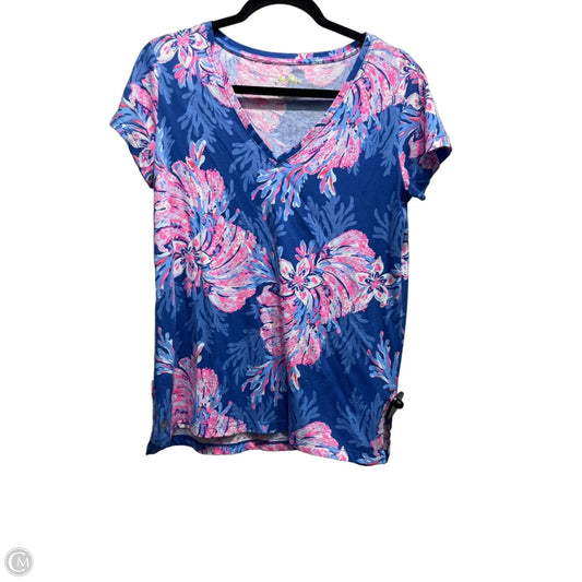 Top Short Sleeve Designer By Lilly Pulitzer In Blue & Pink, Size: S