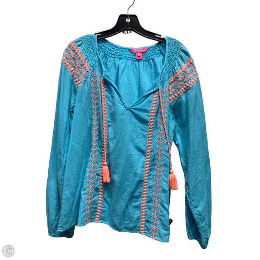 Top Long Sleeve Designer By Lilly Pulitzer In Blue & Pink, Size: M