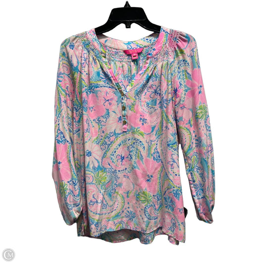 Top Long Sleeve Designer By Lilly Pulitzer In Blue & Pink, Size: M