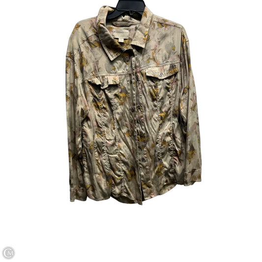 Jacket Shirt By Marrakech In Green & Yellow, Size: L