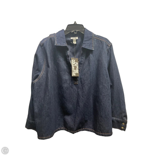Top Long Sleeve By Future Collective In Blue Denim, Size: Xxl
