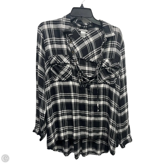 Top Long Sleeve By Venus In Black & White, Size: L