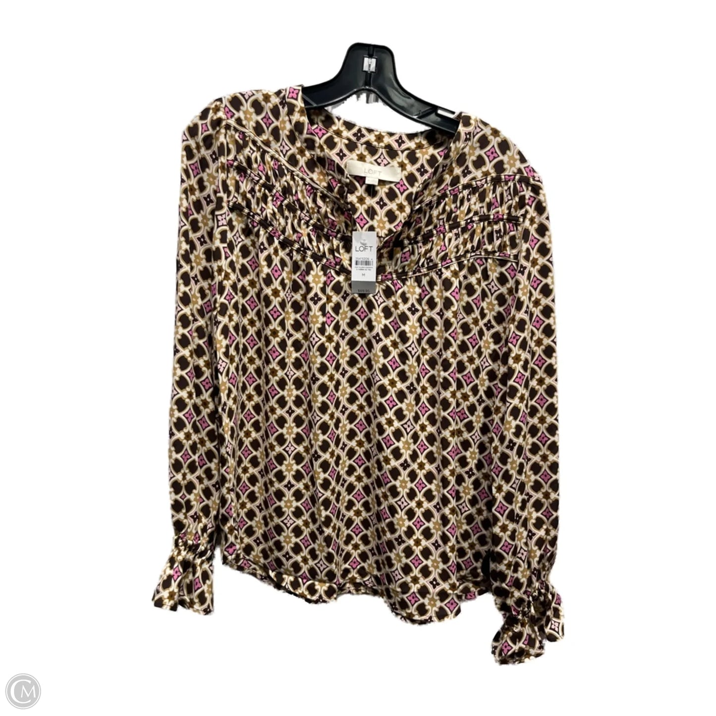 Blouse Long Sleeve By Loft In Pink & Tan, Size: M