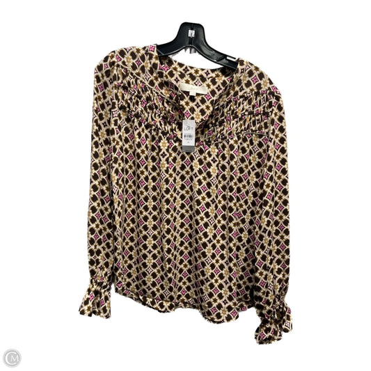 Blouse Long Sleeve By Loft In Pink & Tan, Size: M