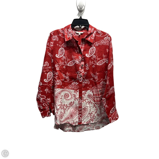 Top Long Sleeve By John Mark In Red & White, Size: M