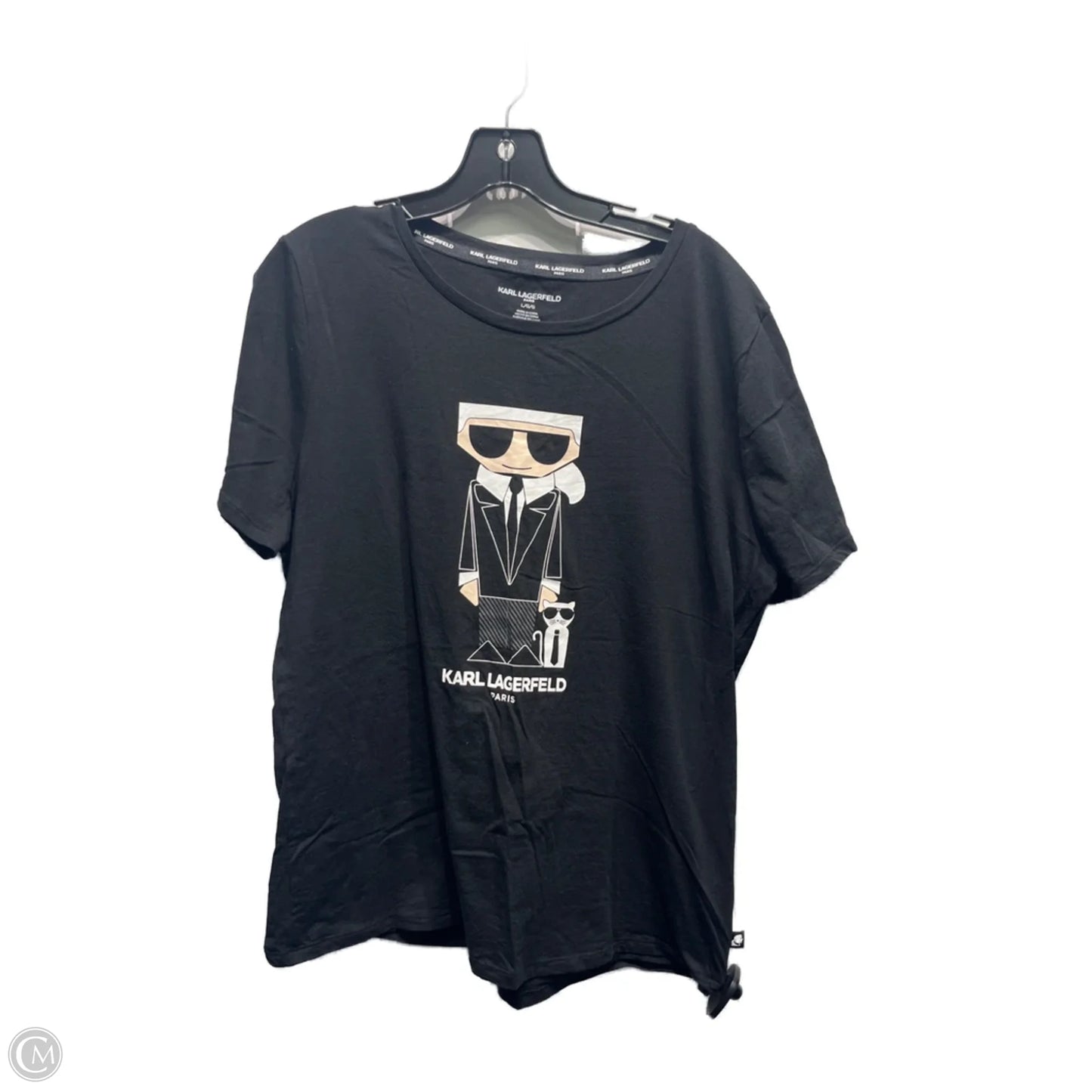 Top Short Sleeve Basic By Karl Lagerfeld In Black & White, Size: L
