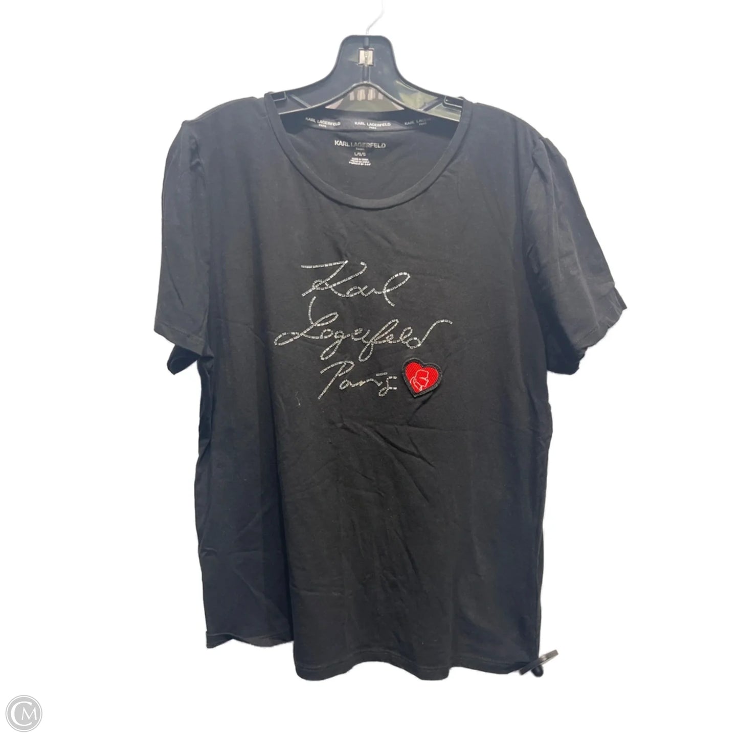 Top Short Sleeve Basic By Karl Lagerfeld In Black & Red, Size: L