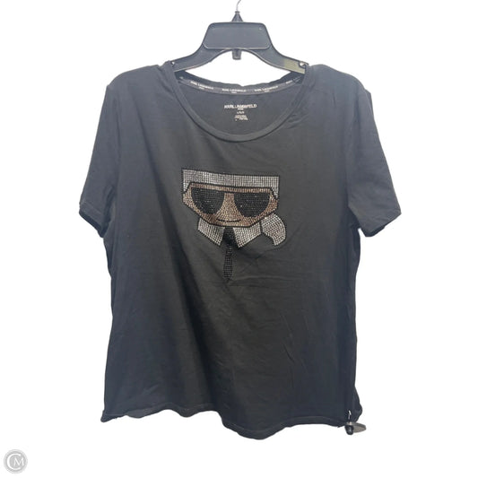 Top Short Sleeve Basic By Karl Lagerfeld In Black & Silver, Size: L