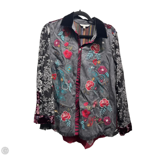 Top Long Sleeve By John Mark In Grey & Pink, Size: S