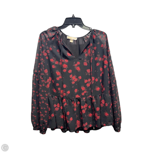 Top Long Sleeve By Michael By Michael Kors In Black & Red, Size: M