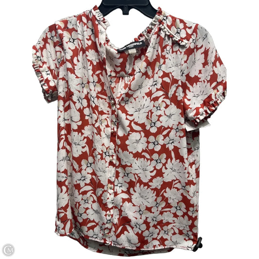 Top Short Sleeve Designer By Karl Lagerfeld In Red & White, Size: M