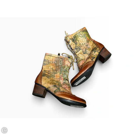 Boots Ankle Heels By Spring Step In Green & Tan, Size: 7.5