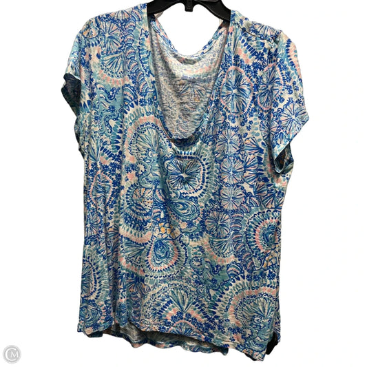 Top Short Sleeve Designer By Lilly Pulitzer In Blue & White, Size: Xxl