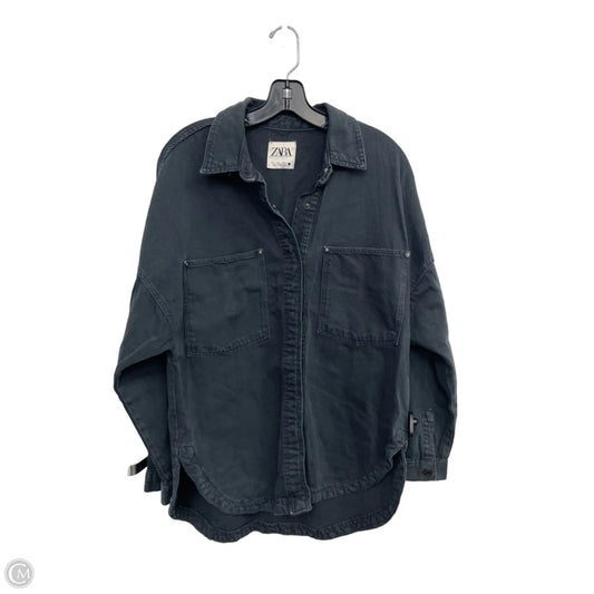 Jacket Shirt By Zara In Black Denim, Size: S