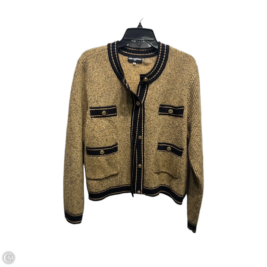 Sweater Cardigan Designer By Karl Lagerfeld In Black & Brown, Size: Xl