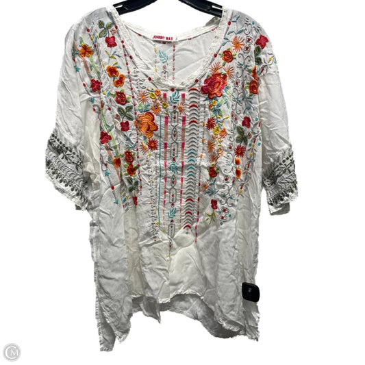 Top Short Sleeve By Johnny Was In Orange & Red, Size: L