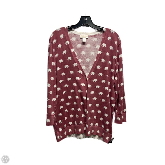 Sweater Cardigan By Loft In Red & White, Size: L