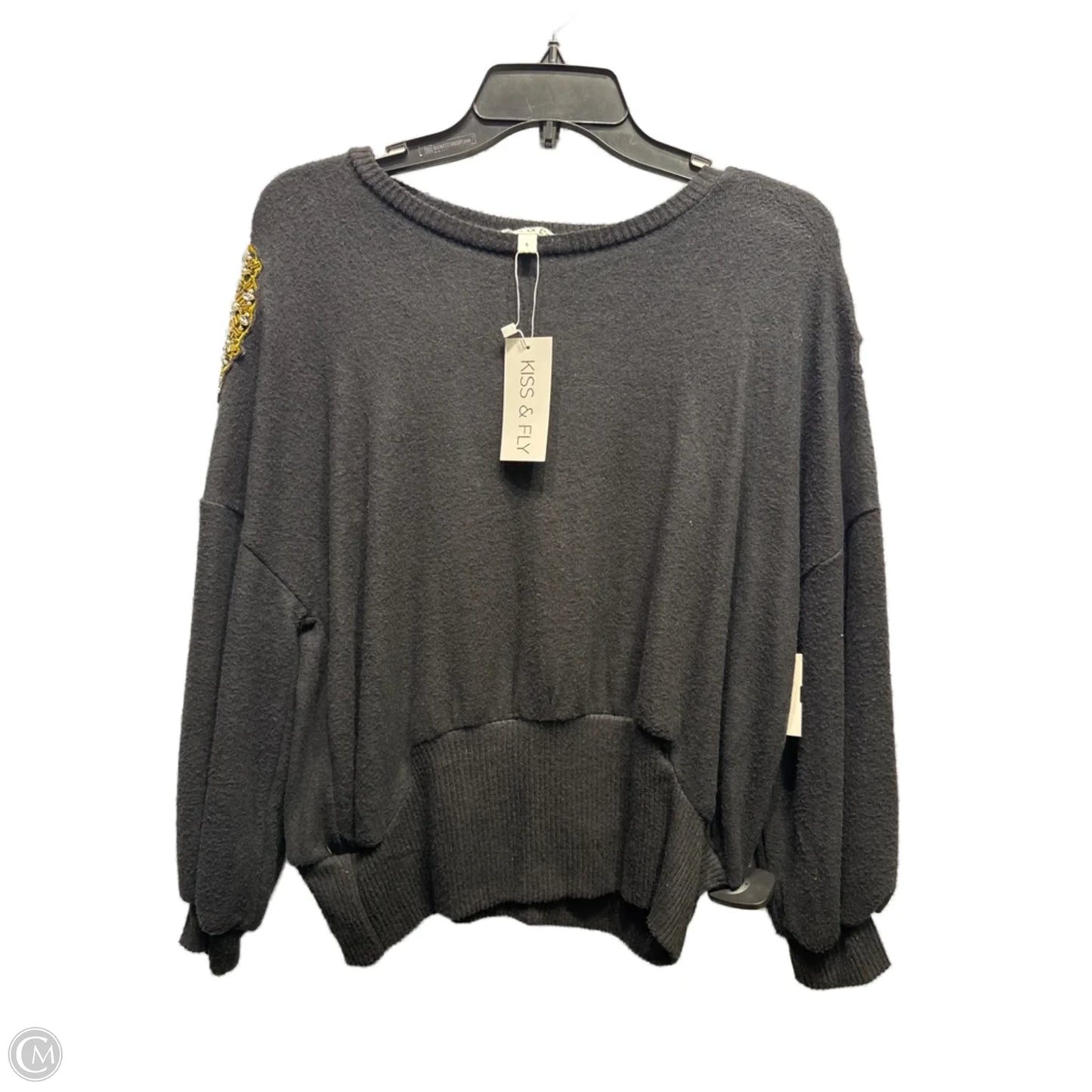 Top Long Sleeve By KISS & FLY In Black & Gold, Size: S