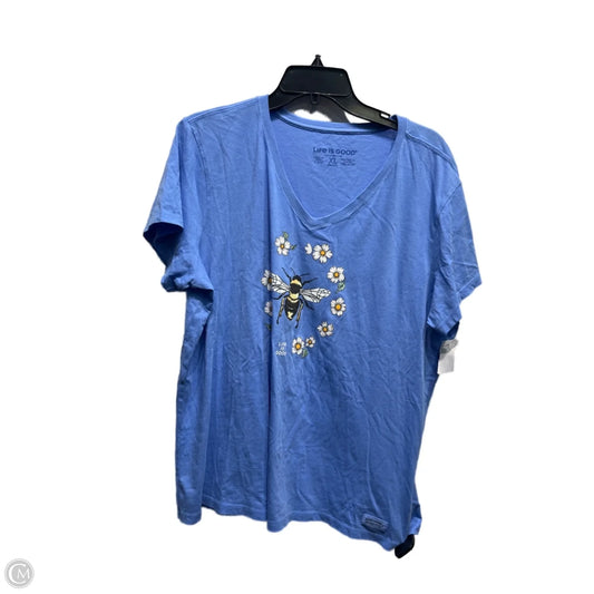 Top Short Sleeve By Life Is Good In Blue & White, Size: Xl
