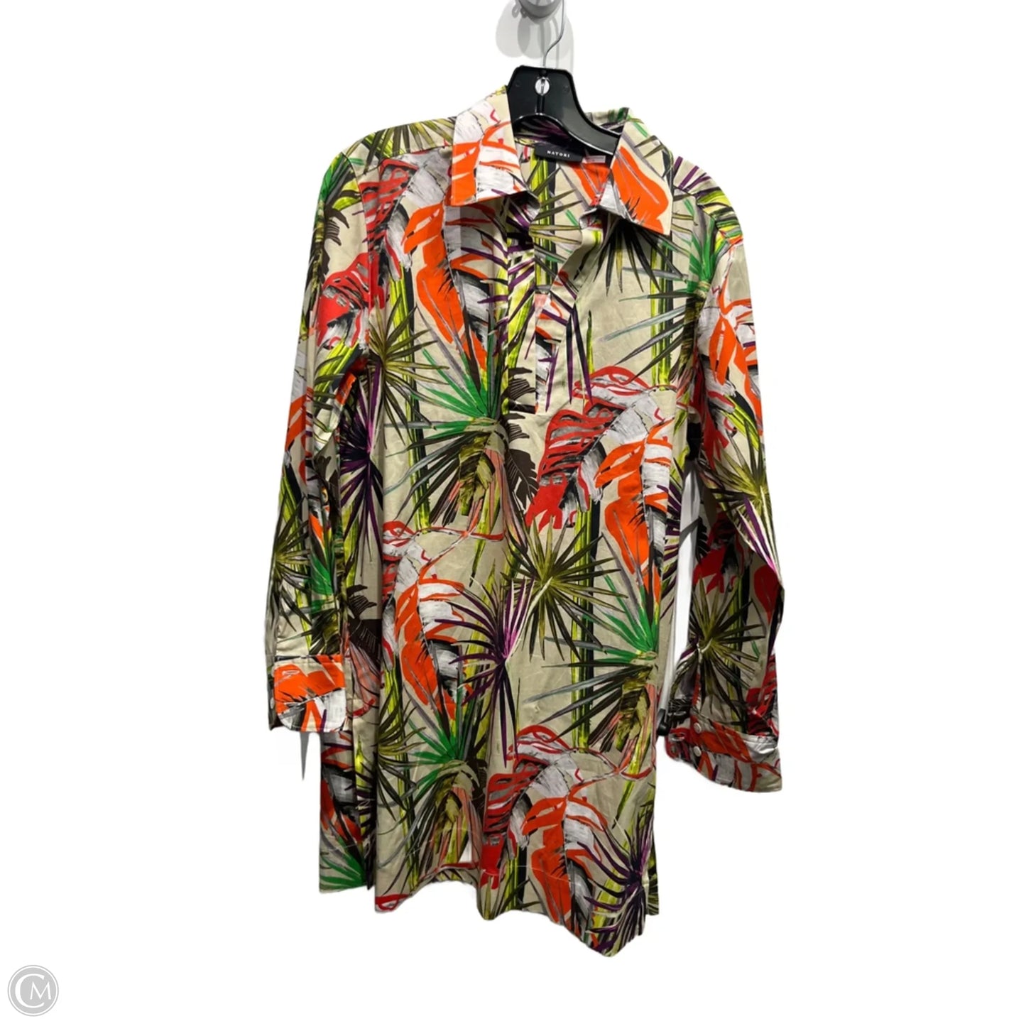 Tunic Long Sleeve By Natori In Green & Orange, Size: M