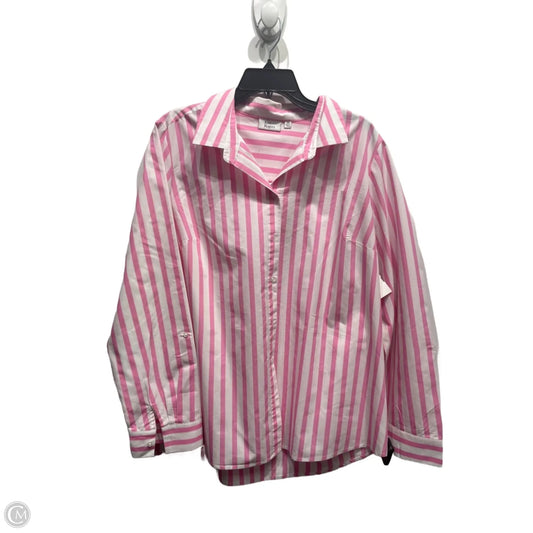 Top Long Sleeve By Kim Rogers In Pink & White, Size: Xxl
