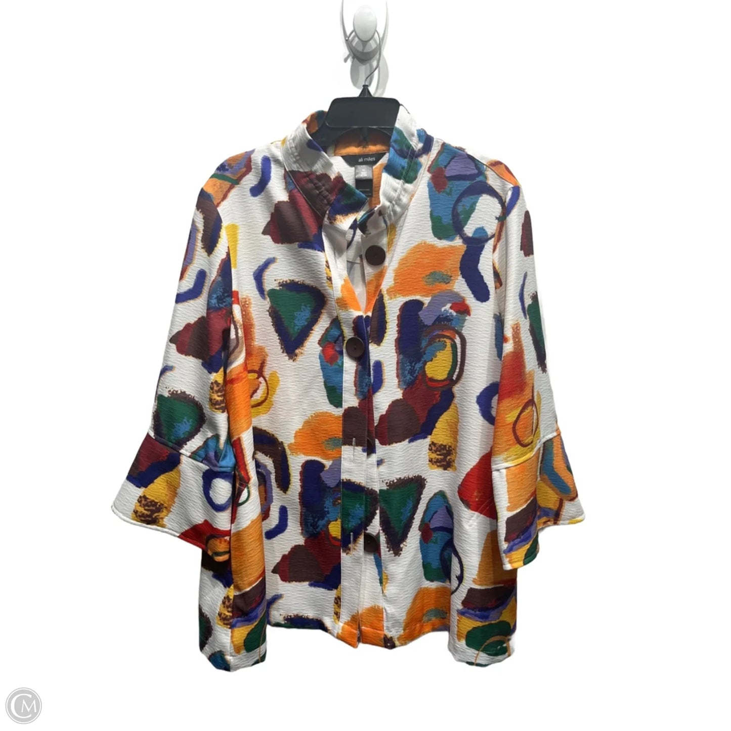 Top 3/4 Sleeve By Ali Miles In Green & Orange, Size: Xl